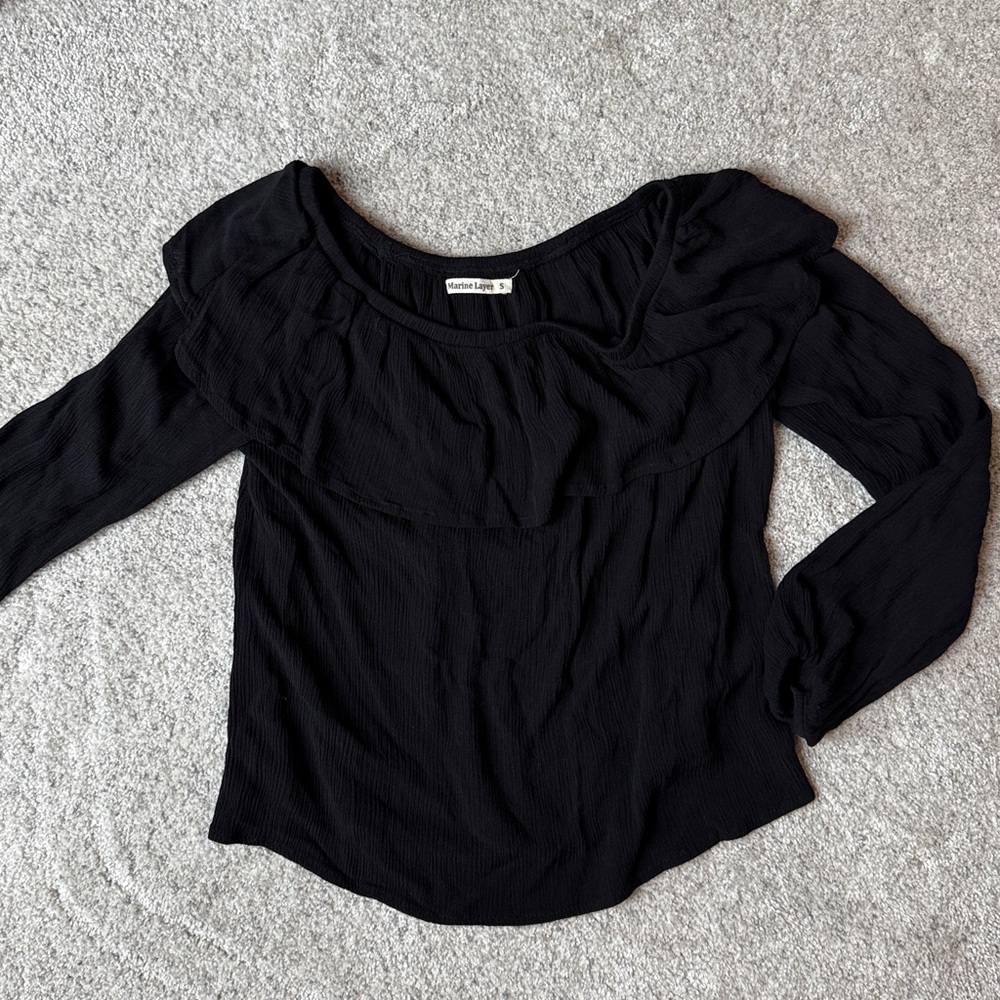 Marine Layer Gauzey Black Ruffle off the shoulder